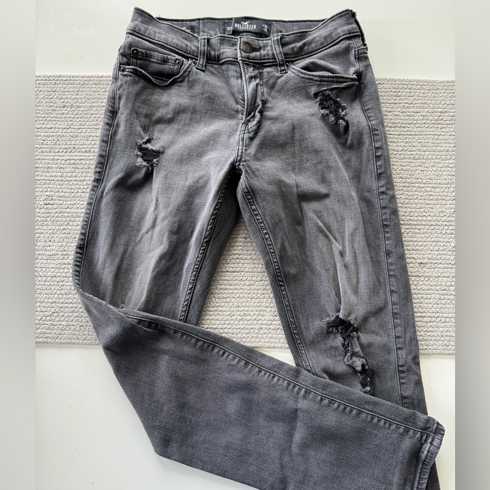 Hollister Washed Black Distressed Slim Straight Jeans Size 29 x 32